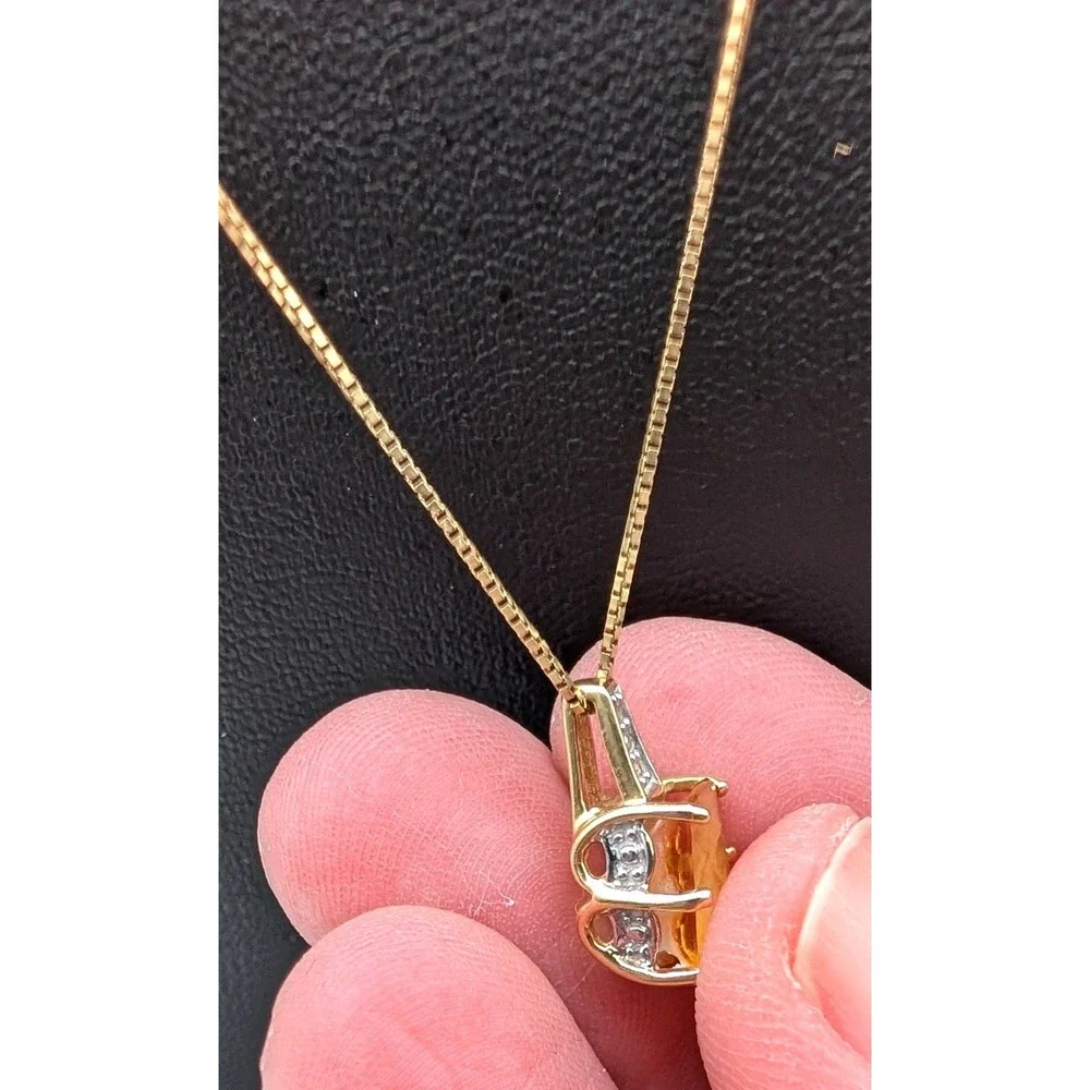 Clyde Duneier CID 14K Gold Citrine Diamond Pendant Necklace Box Chain 18 In